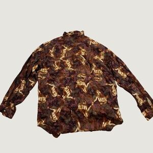 Bill Robinson Mens XL Silk Button Down Shirt Brown Gold Abstract Italian L94